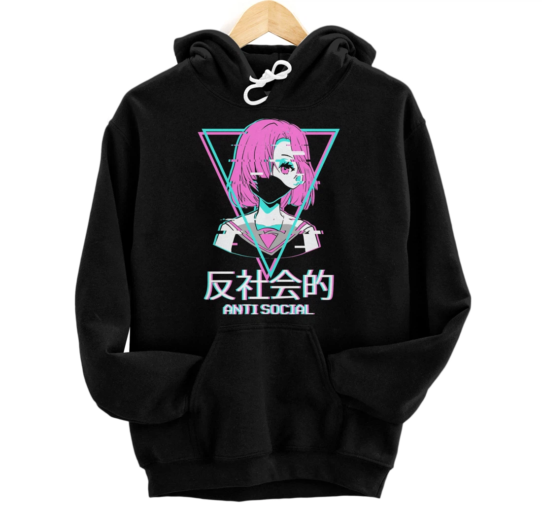 Antisocial Vaporwave Anime Girl Japanese Aesthetic Pullover Hoodie