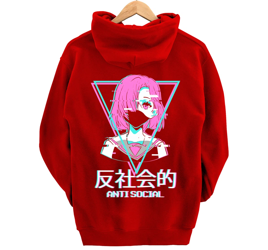 Antisocial Vaporwave Anime Girl Japanese Aesthetic Pullover Hoodie
