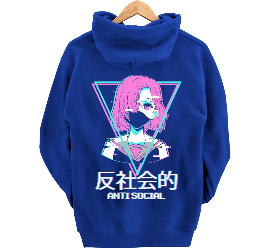 Antisocial Vaporwave Anime Girl Japanese Aesthetic Pullover Hoodie