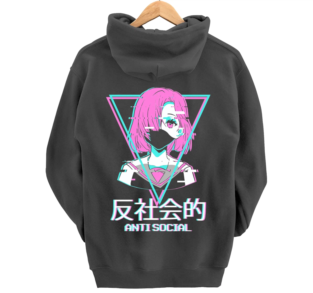 Antisocial Vaporwave Anime Girl Japanese Aesthetic Pullover Hoodie