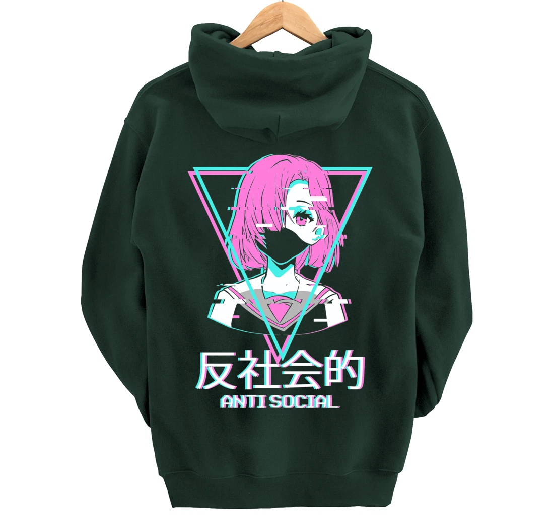Antisocial Vaporwave Anime Girl Japanese Aesthetic Pullover Hoodie