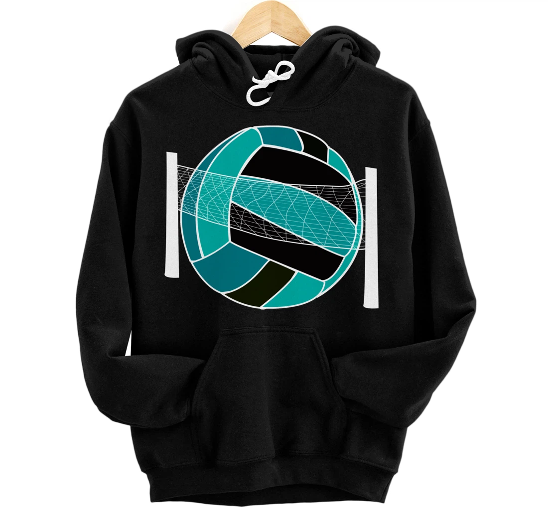 Blue Volleyball Ball And Net Gift For Player, Coach And Fan Pullover Hoodie
