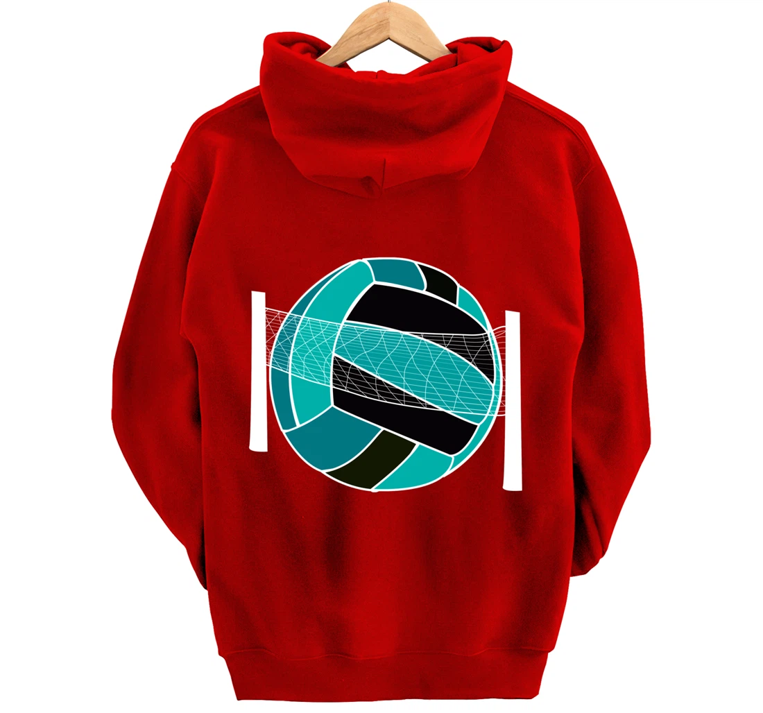 Blue Volleyball Ball And Net Gift For Player, Coach And Fan Pullover Hoodie