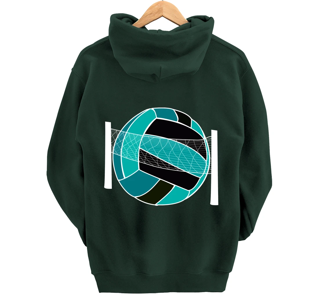 Blue Volleyball Ball And Net Gift For Player, Coach And Fan Pullover Hoodie