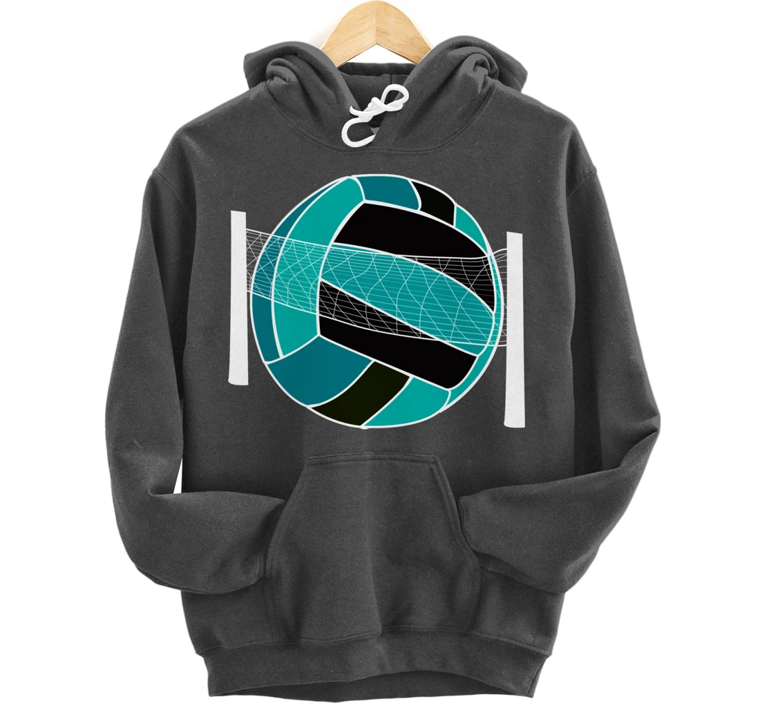 Blue Volleyball Ball And Net Gift For Player, Coach And Fan Pullover Hoodie