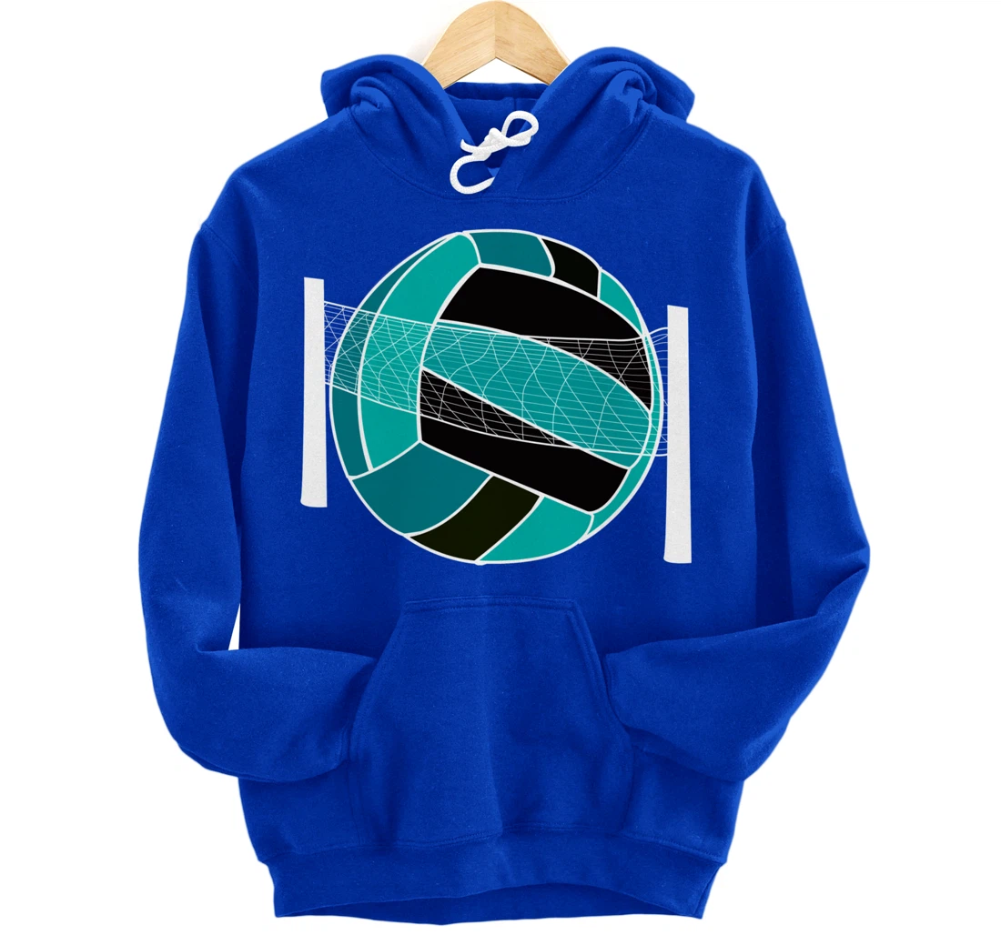 Blue Volleyball Ball And Net Gift For Player, Coach And Fan Pullover Hoodie