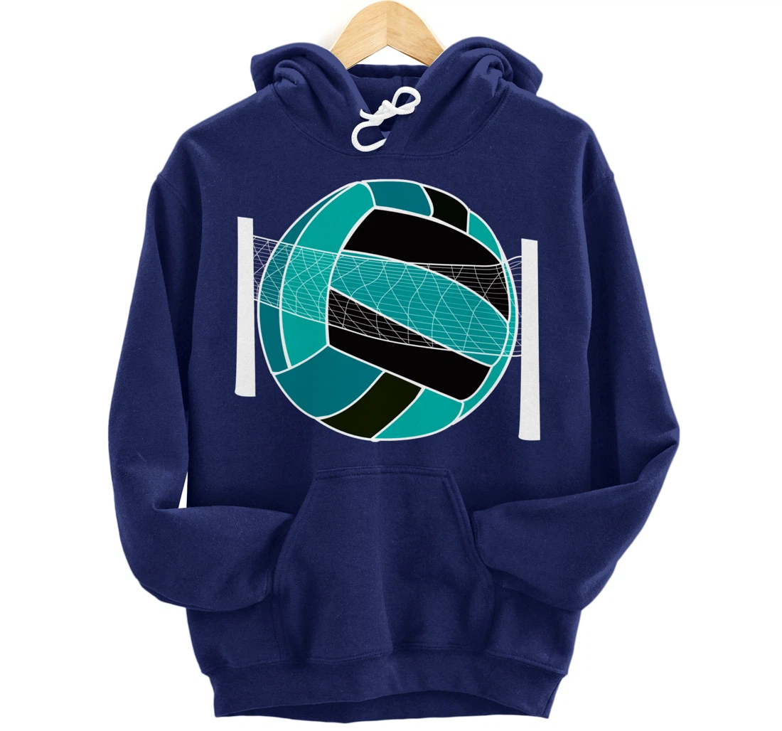 Blue Volleyball Ball And Net Gift For Player, Coach And Fan Pullover Hoodie