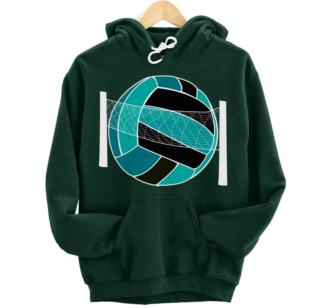 Blue Volleyball Ball And Net Gift For Player, Coach And Fan Pullover Hoodie