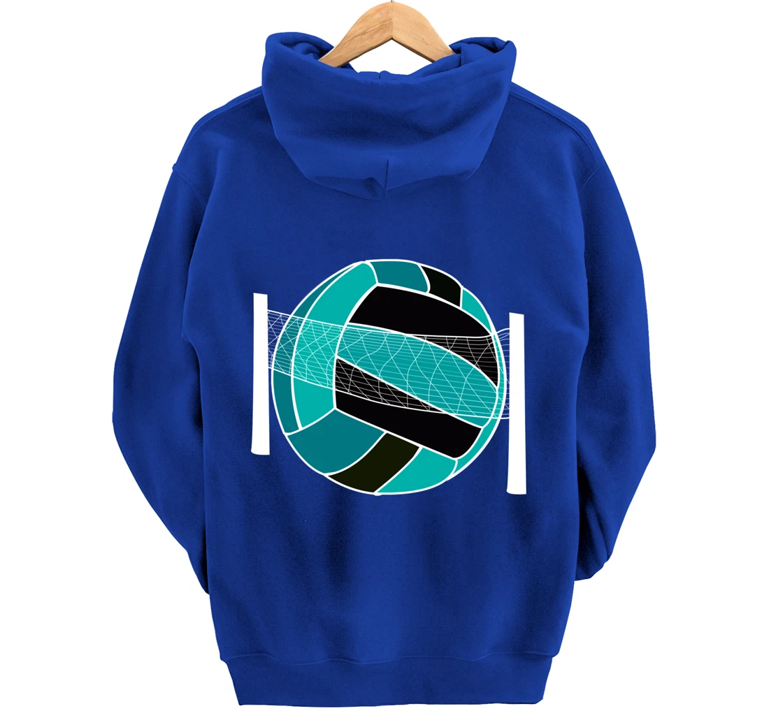Blue Volleyball Ball And Net Gift For Player, Coach And Fan Pullover Hoodie
