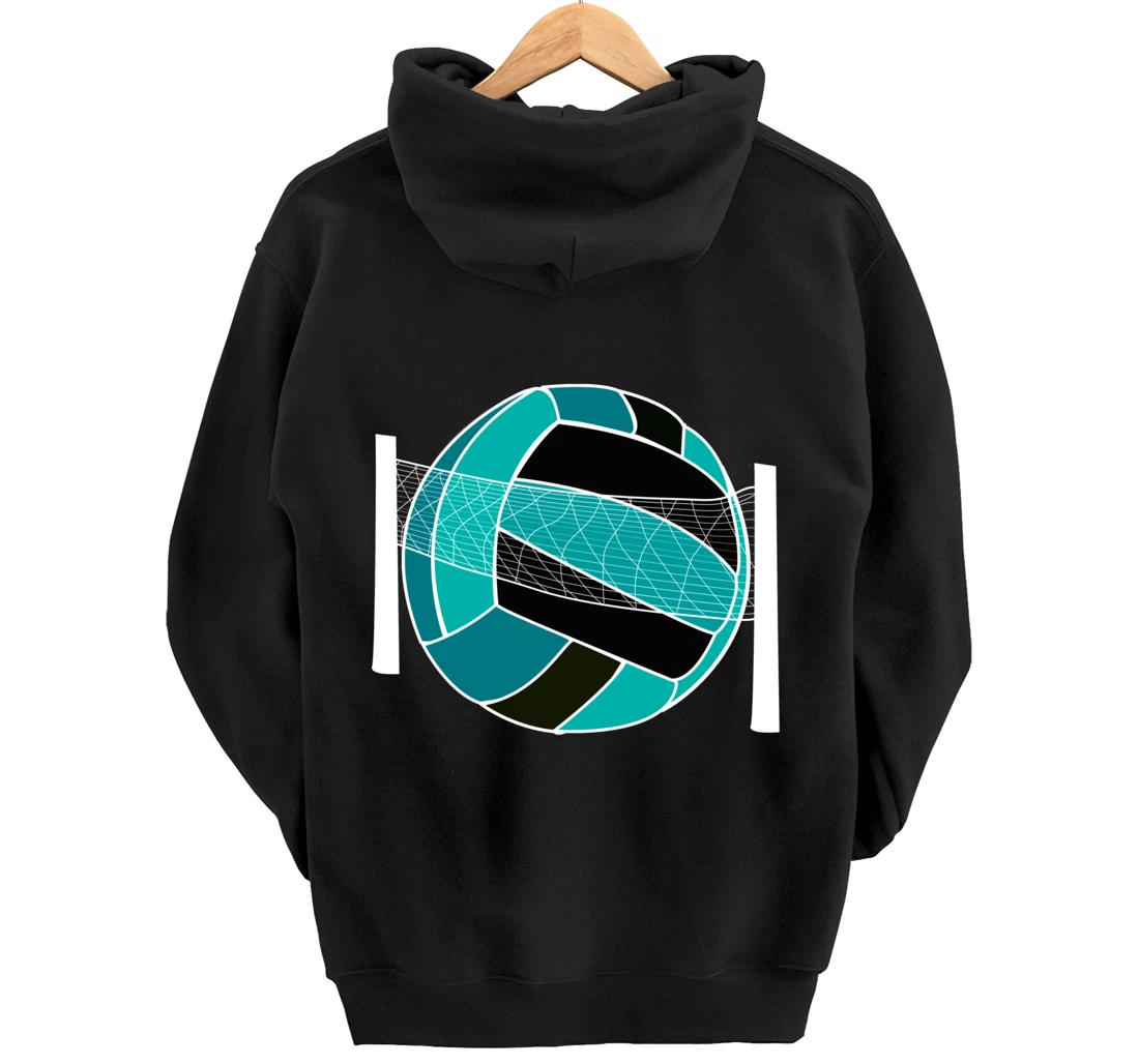 Blue Volleyball Ball And Net Gift For Player, Coach And Fan Pullover Hoodie