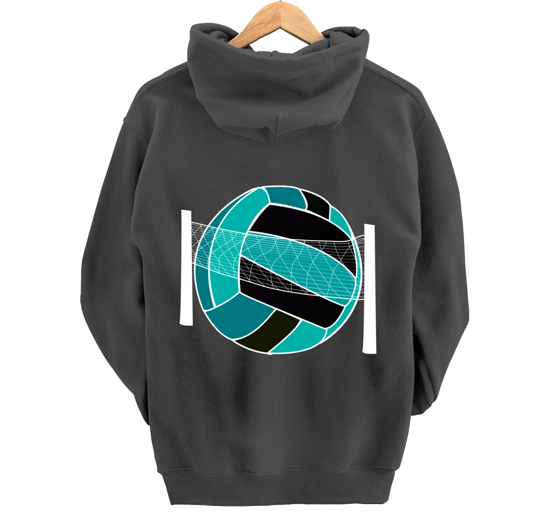 Blue Volleyball Ball And Net Gift For Player, Coach And Fan Pullover Hoodie