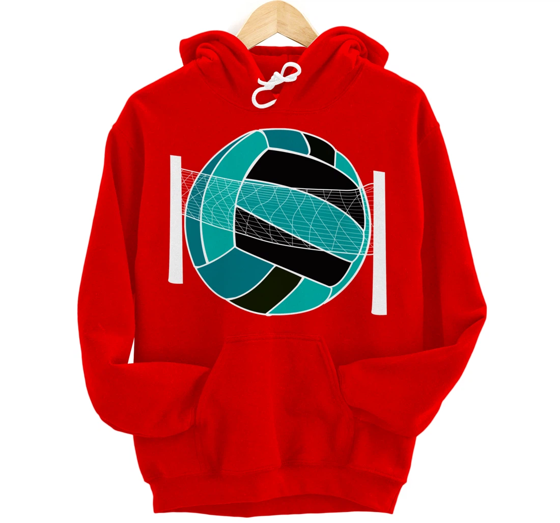 Blue Volleyball Ball And Net Gift For Player, Coach And Fan Pullover Hoodie