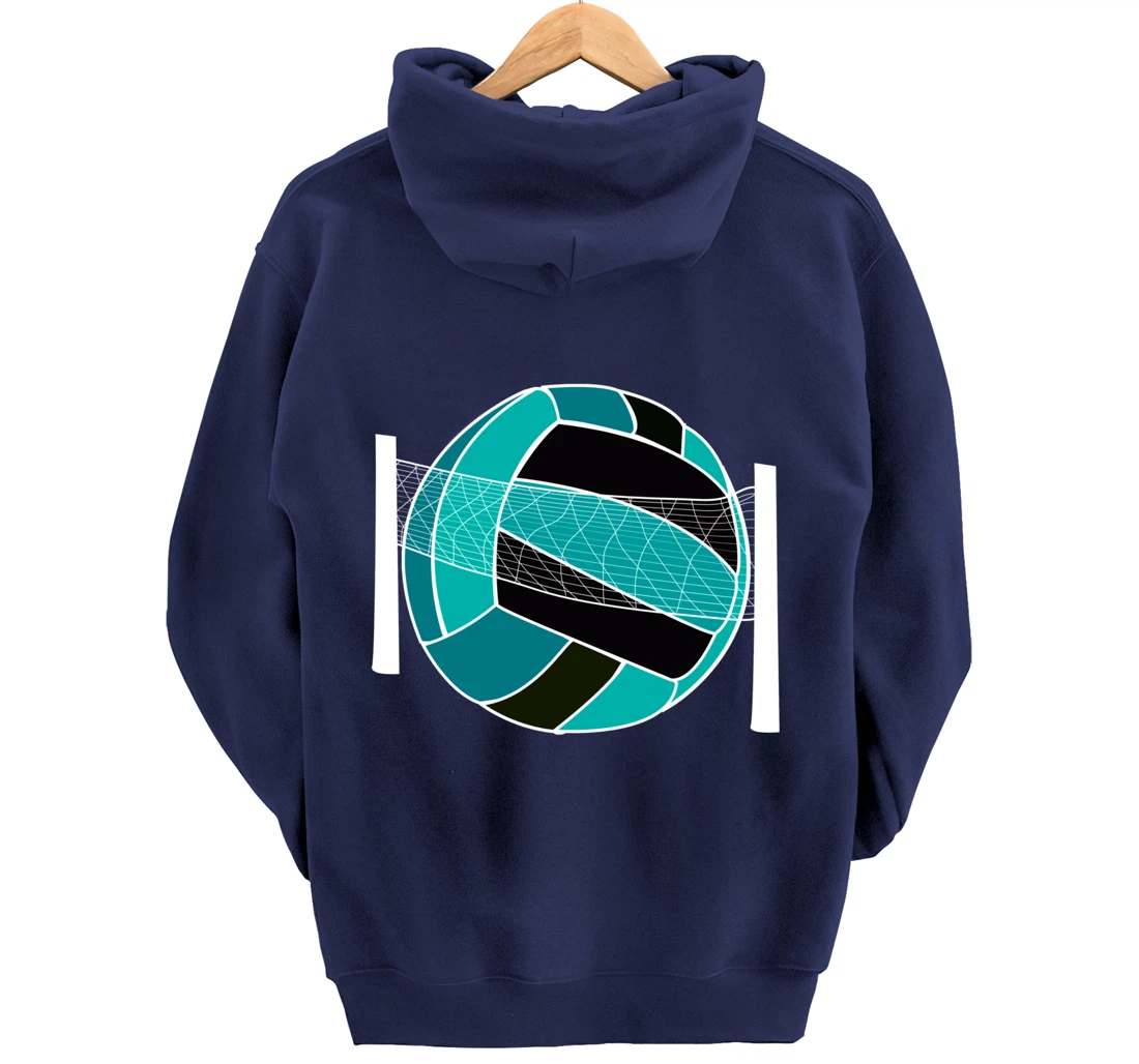 Blue Volleyball Ball And Net Gift For Player, Coach And Fan Pullover Hoodie