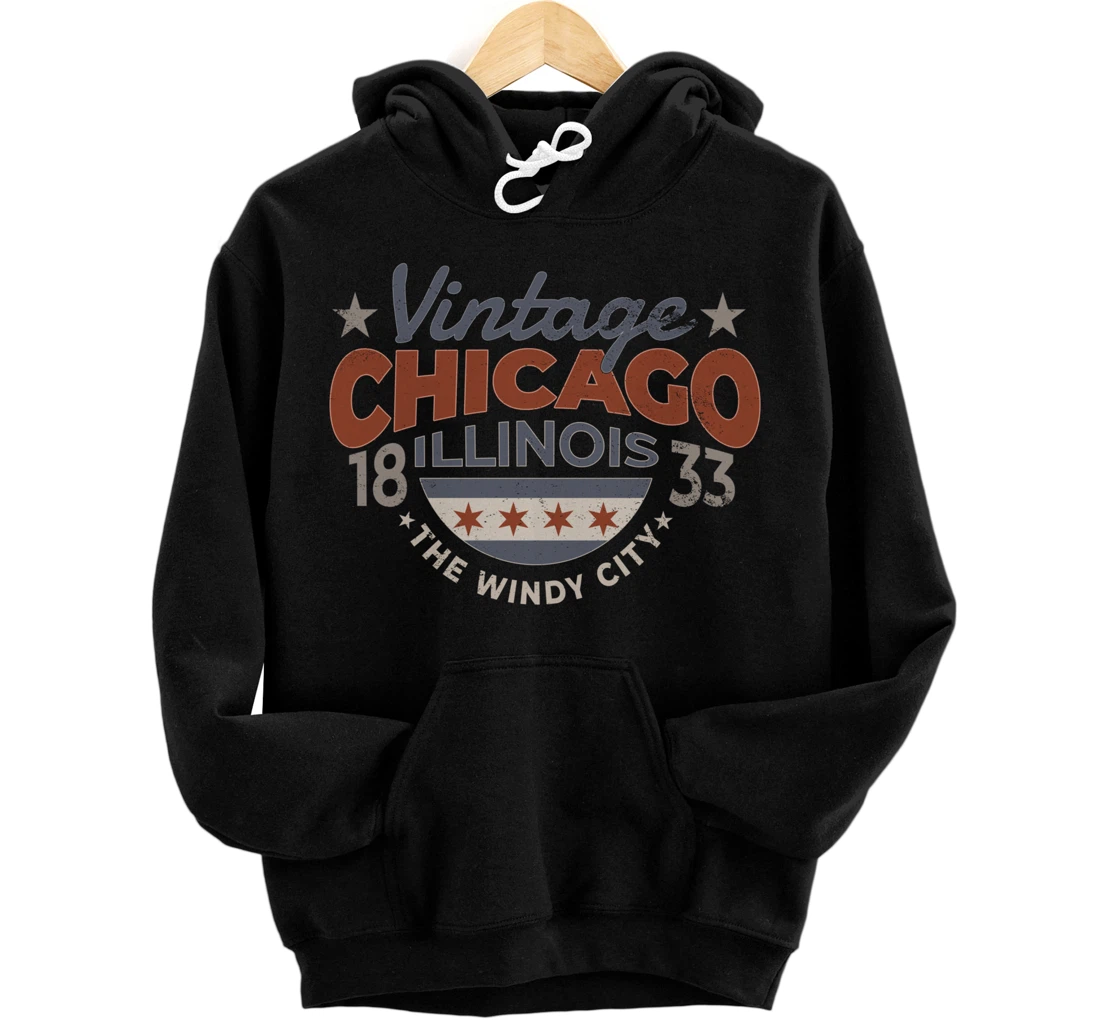 Vintage Chicago Illinois The Windy City 1833 Souvenir Pullover Hoodie