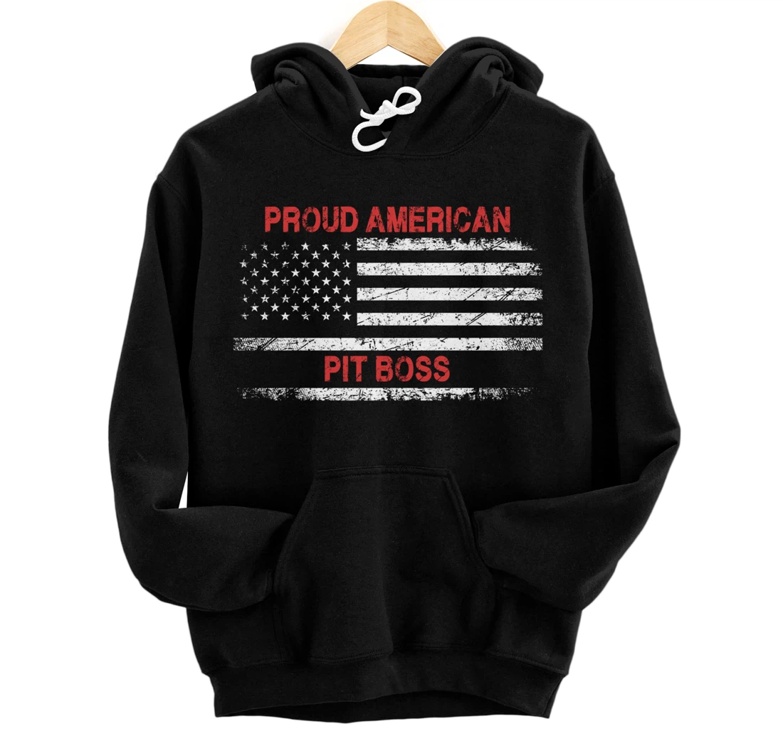 Proud American Patriotic USA Flag Gift Pit Boss Pullover Hoodie