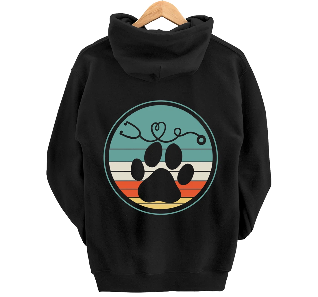 Veterinarian Vet Tech Veterinarian Veterinary Paw Retro Gift Pullover Hoodie
