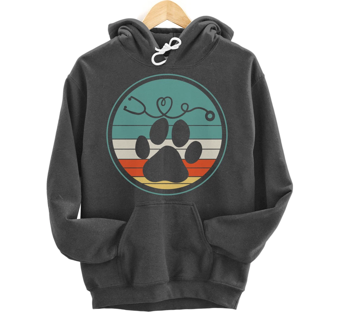 Veterinarian Vet Tech Veterinarian Veterinary Paw Retro Gift Pullover Hoodie