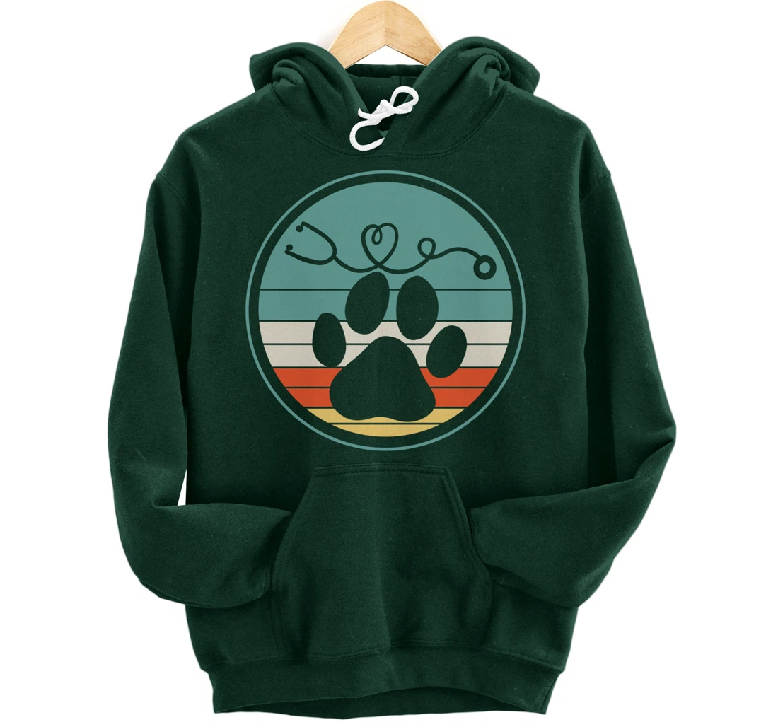 Veterinarian Vet Tech Veterinarian Veterinary Paw Retro Gift Pullover Hoodie