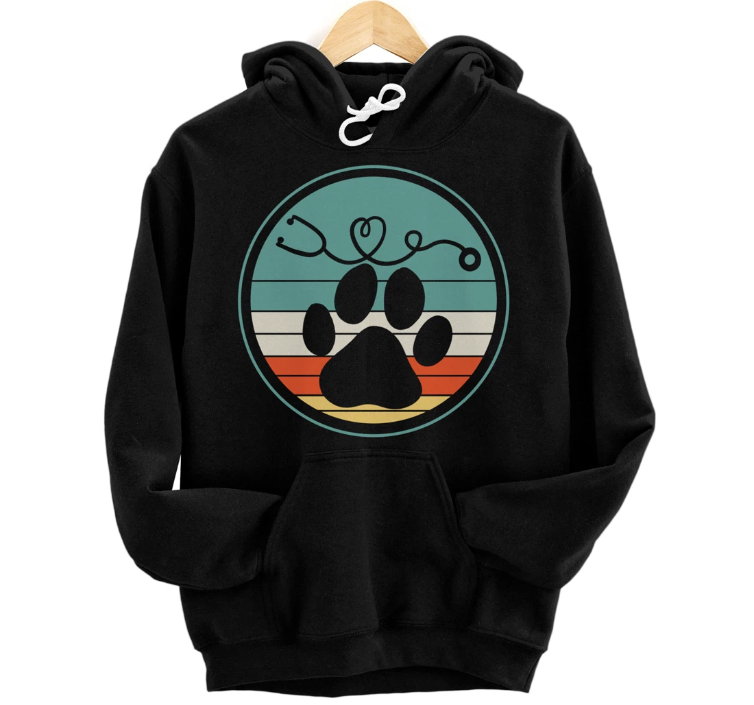 Veterinarian Vet Tech Veterinarian Veterinary Paw Retro Gift Pullover Hoodie