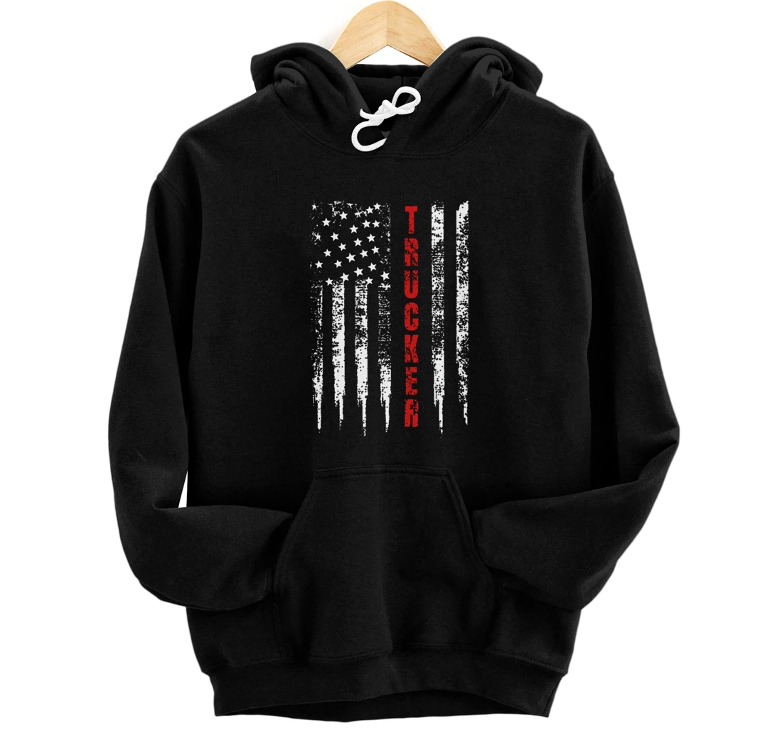 Trucker American Flag US Truck Driver 18 Wheeler Gift Pullover Hoodie