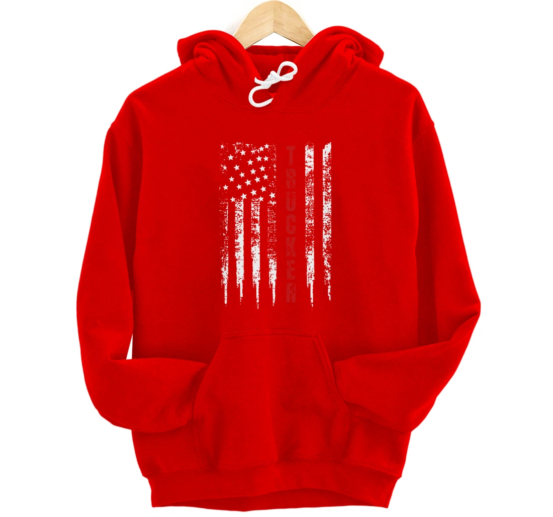 Trucker American Flag US Truck Driver 18 Wheeler Gift Pullover Hoodie