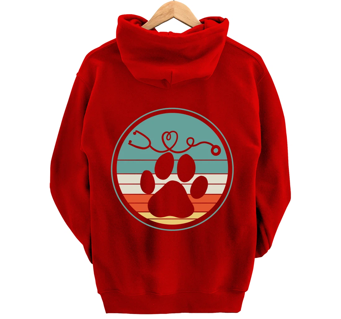 Veterinarian Vet Tech Veterinarian Veterinary Paw Retro Gift Pullover Hoodie