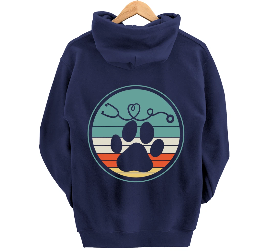 Veterinarian Vet Tech Veterinarian Veterinary Paw Retro Gift Pullover Hoodie