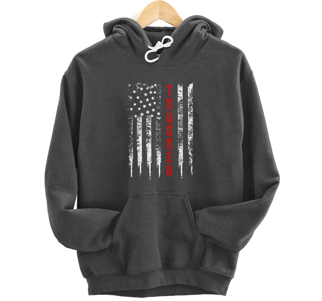 Trucker American Flag US Truck Driver 18 Wheeler Gift Pullover Hoodie
