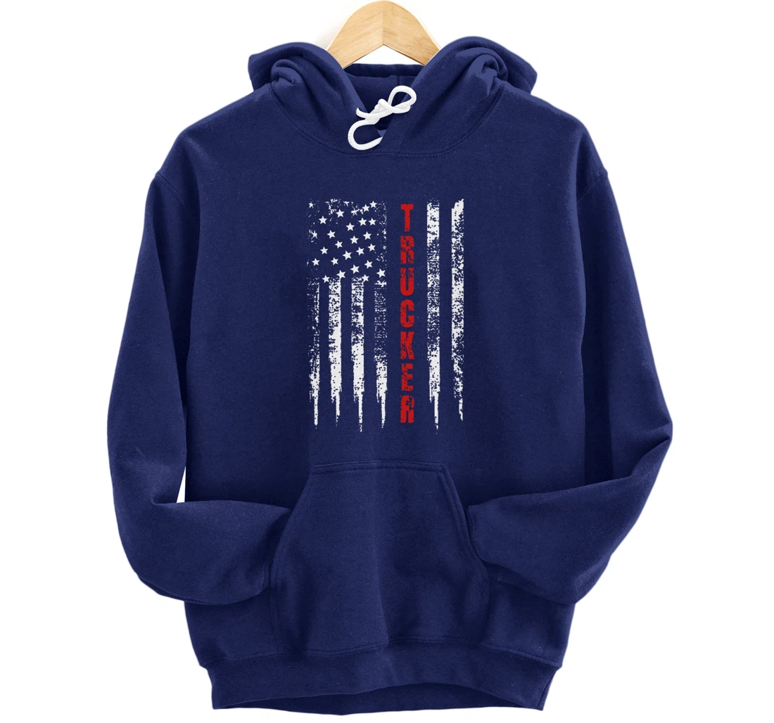 Trucker American Flag US Truck Driver 18 Wheeler Gift Pullover Hoodie