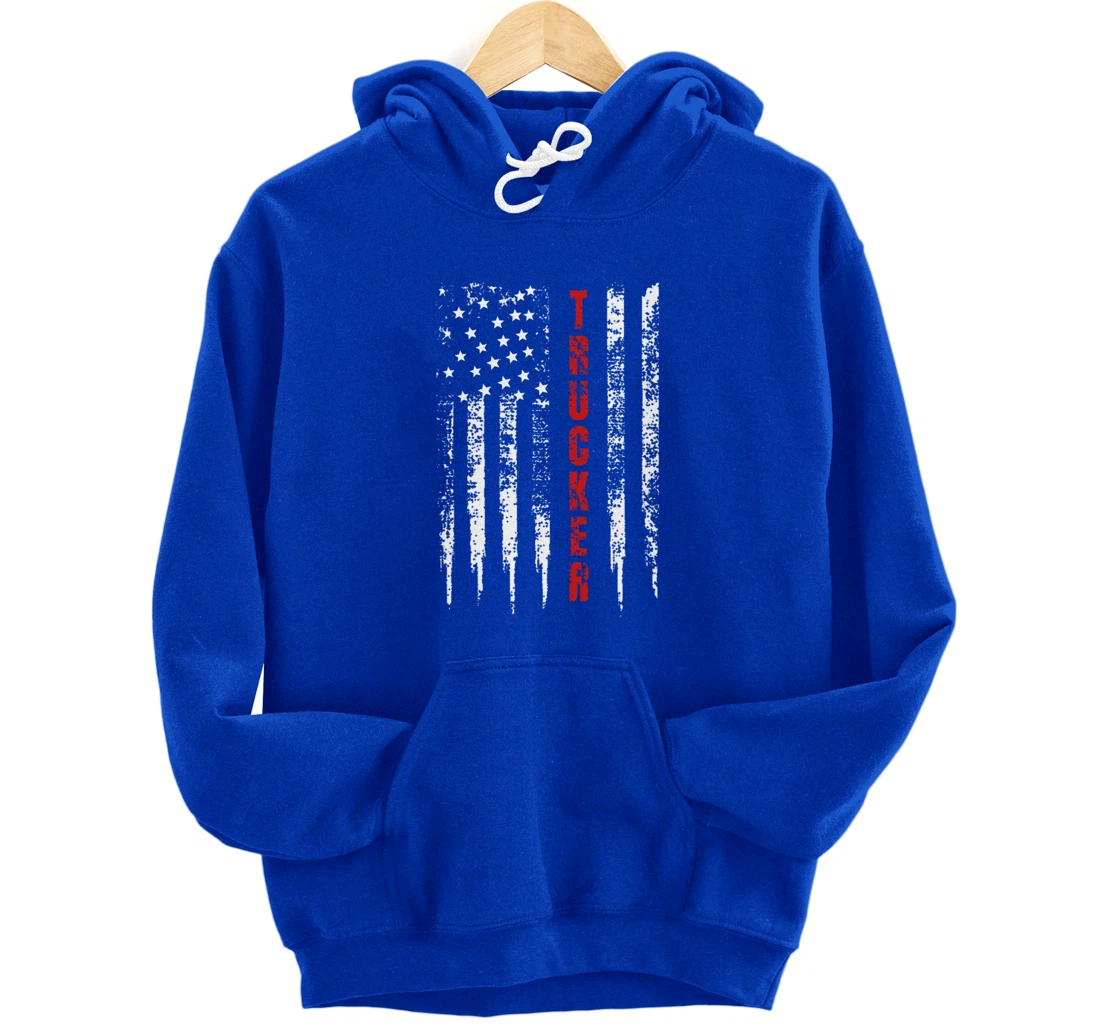 Trucker American Flag US Truck Driver 18 Wheeler Gift Pullover Hoodie