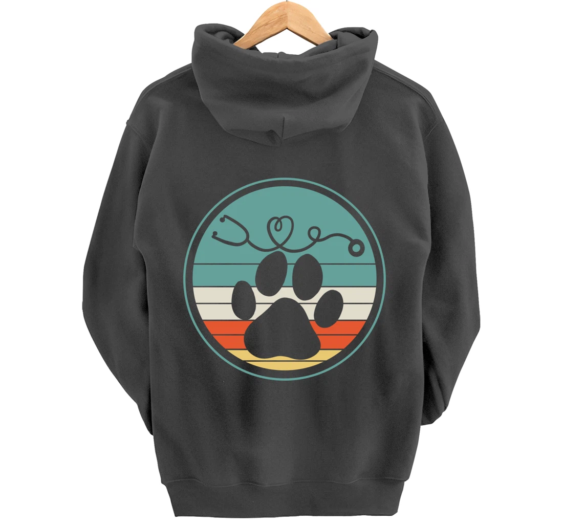 Veterinarian Vet Tech Veterinarian Veterinary Paw Retro Gift Pullover Hoodie