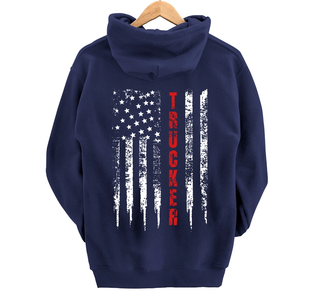 Trucker American Flag US Truck Driver 18 Wheeler Gift Pullover Hoodie