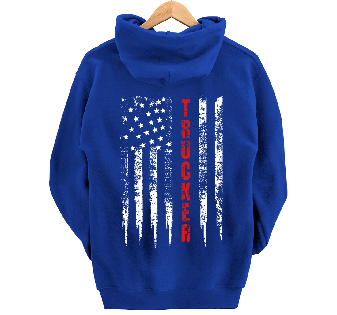 Trucker American Flag US Truck Driver 18 Wheeler Gift Pullover Hoodie