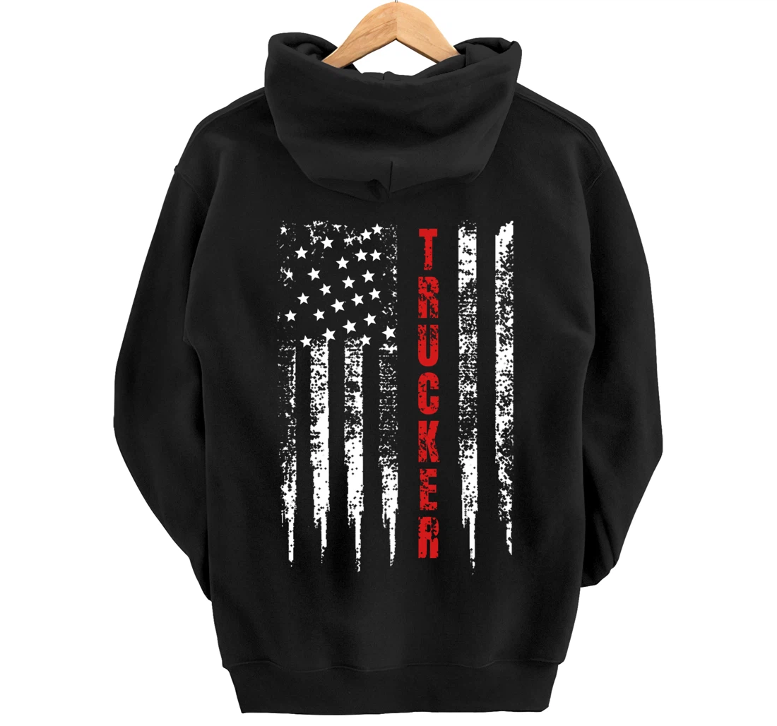 Trucker American Flag US Truck Driver 18 Wheeler Gift Pullover Hoodie