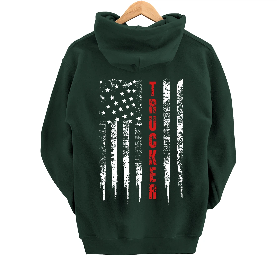 Trucker American Flag US Truck Driver 18 Wheeler Gift Pullover Hoodie