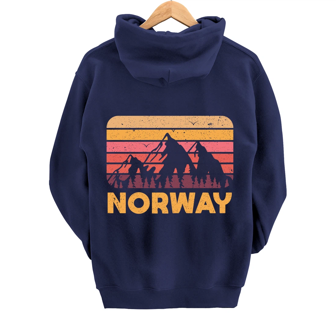 Norway Hiking Mountains Gift Retro Norway Pullover Hoodie