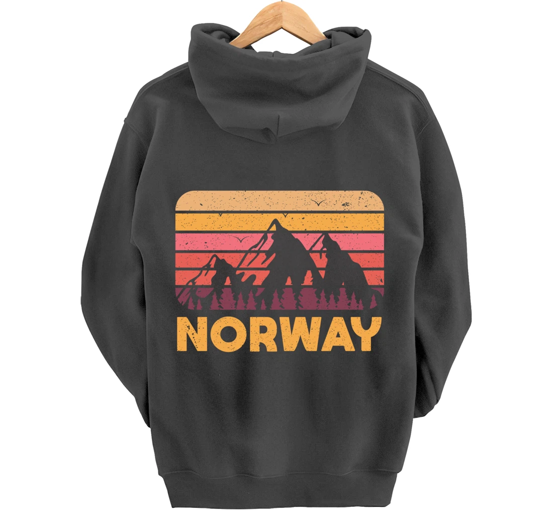 Norway Hiking Mountains Gift Retro Norway Pullover Hoodie