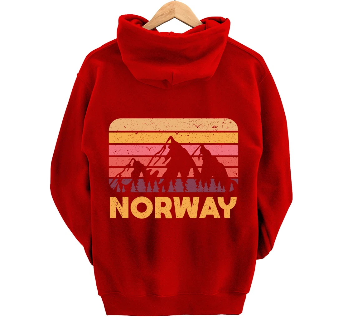 Norway Hiking Mountains Gift Retro Norway Pullover Hoodie