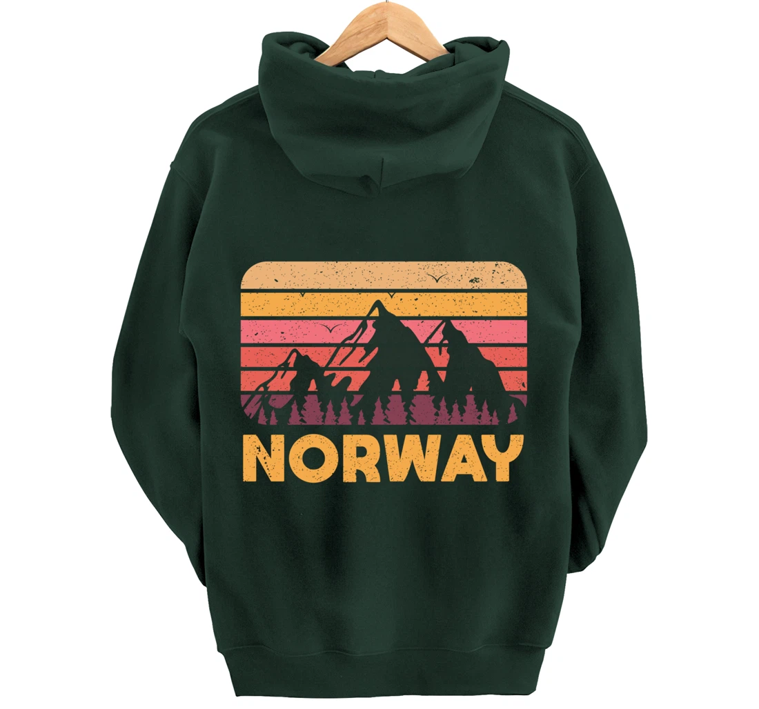 Norway Hiking Mountains Gift Retro Norway Pullover Hoodie