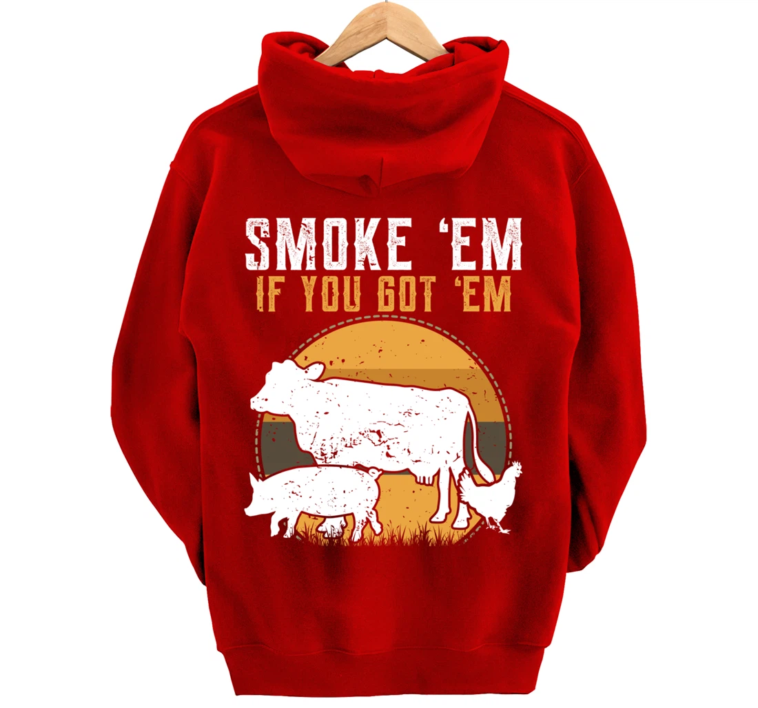 Retro BBQ Smoke 'Em If You Got Em Gift Grilling gift design Pullover Hoodie