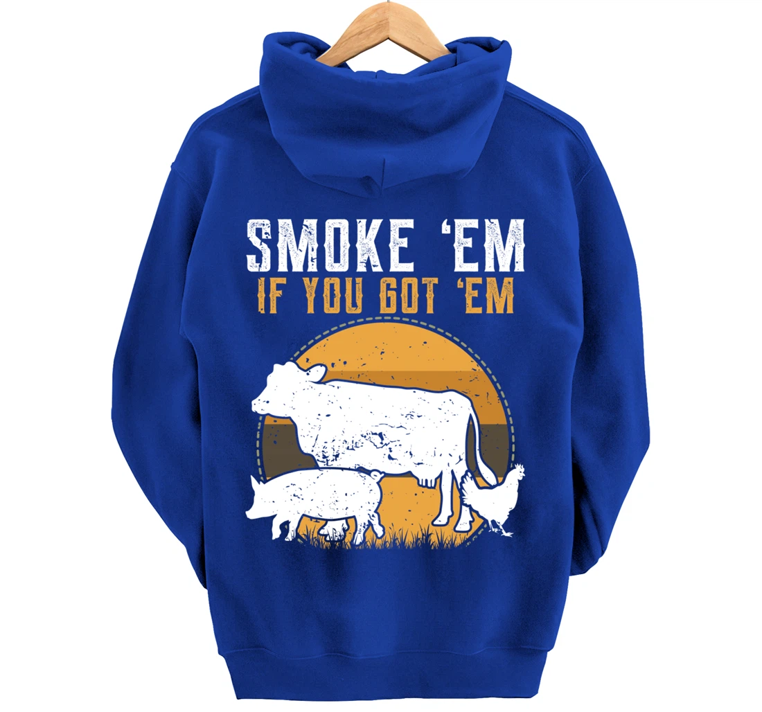 Retro BBQ Smoke 'Em If You Got Em Gift Grilling gift design Pullover Hoodie