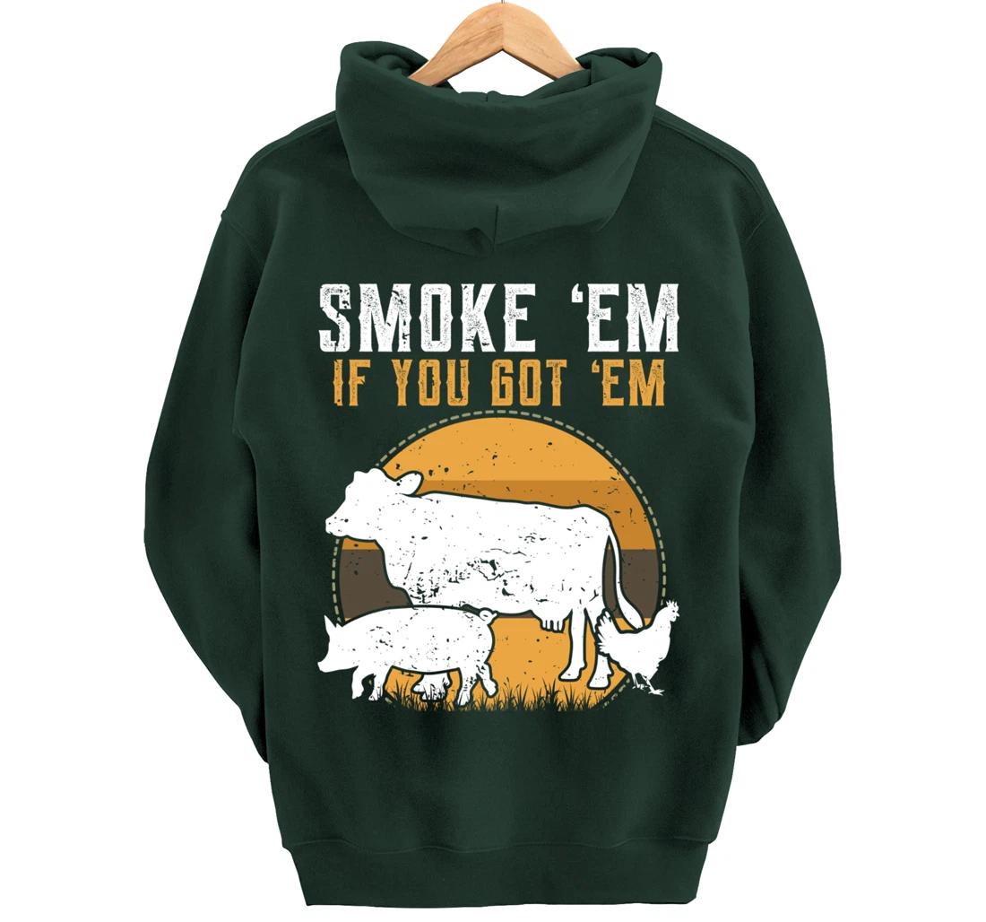 Retro BBQ Smoke 'Em If You Got Em Gift Grilling gift design Pullover Hoodie