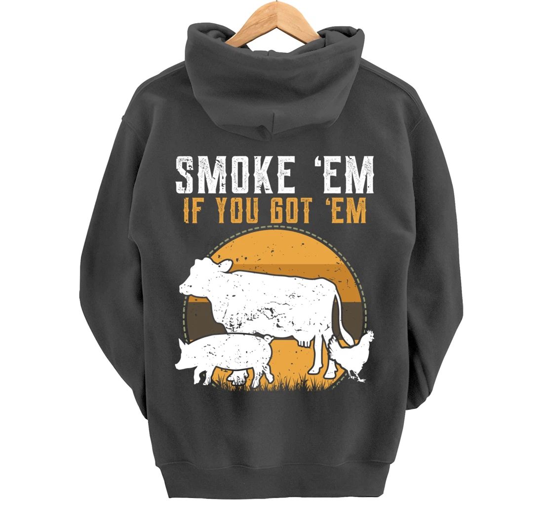Retro BBQ Smoke 'Em If You Got Em Gift Grilling gift design Pullover Hoodie