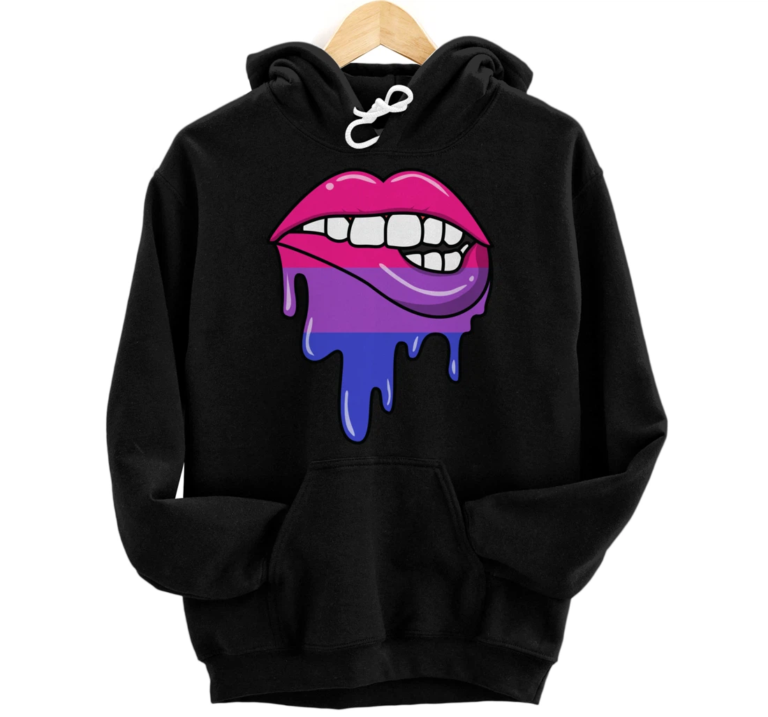 Sexy Biting Dripping Lips Bisexual Flag LGBT Gay Pride Gift Pullover Hoodie