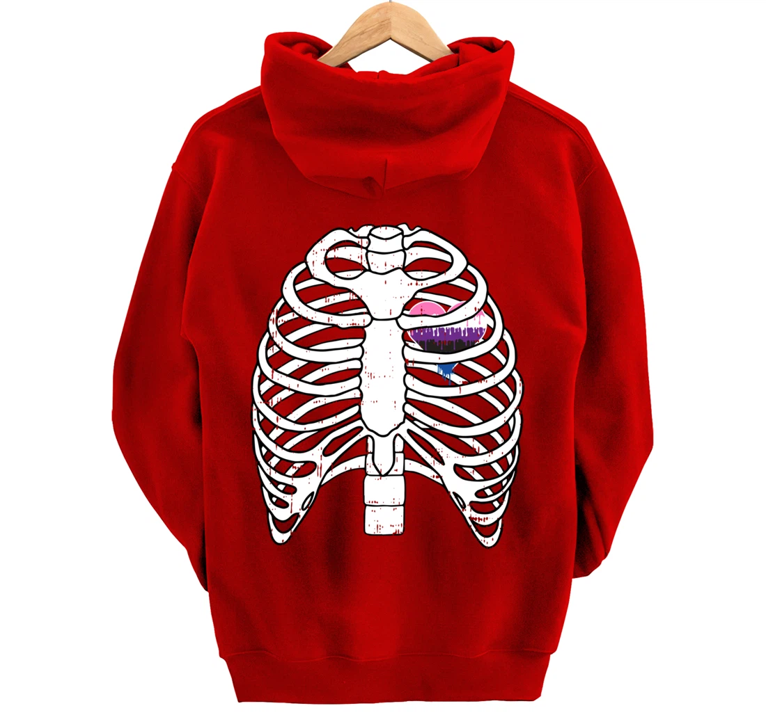 Genderfluid Heart Rib Cage Pride Flag LGBTQ Cool LGBT Gift Pullover Hoodie