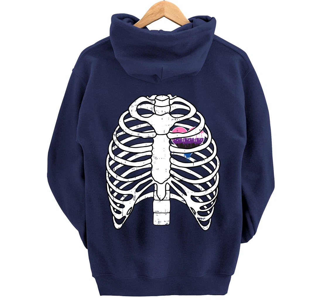 Genderfluid Heart Rib Cage Pride Flag LGBTQ Cool LGBT Gift Pullover Hoodie