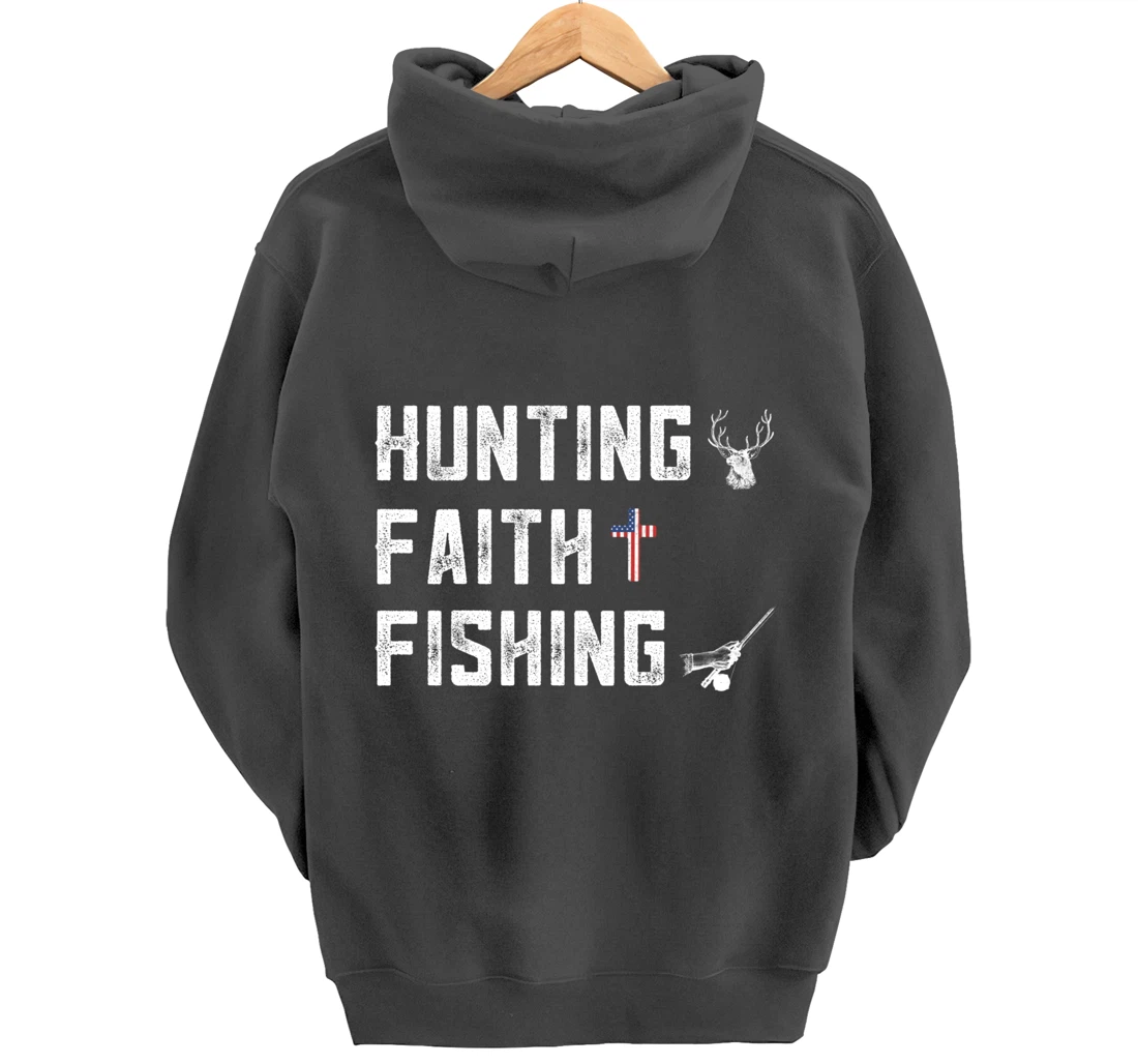 Hunting Faith And Fishing Cross Redneck Gifts American Flag Pullover Hoodie