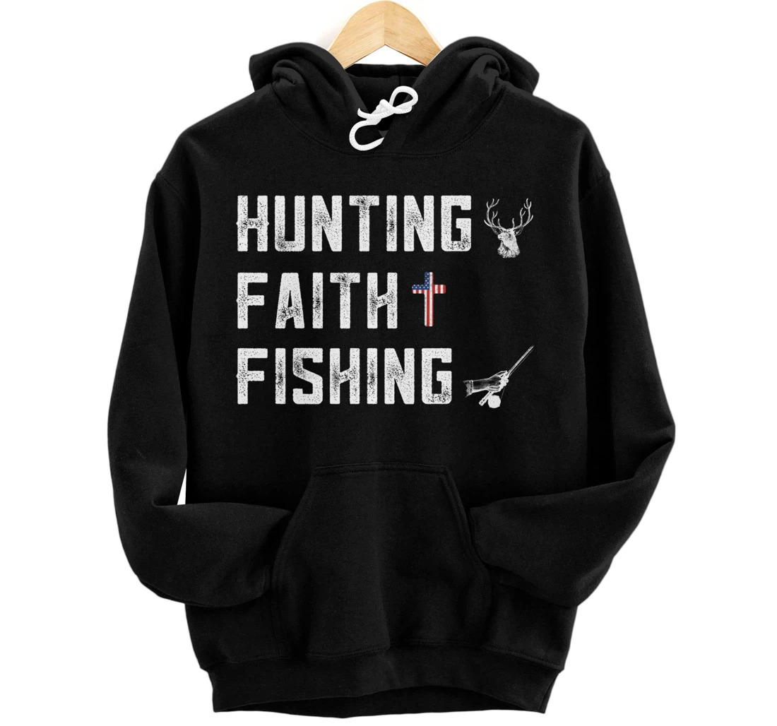 Hunting Faith And Fishing Cross Redneck Gifts American Flag Pullover Hoodie