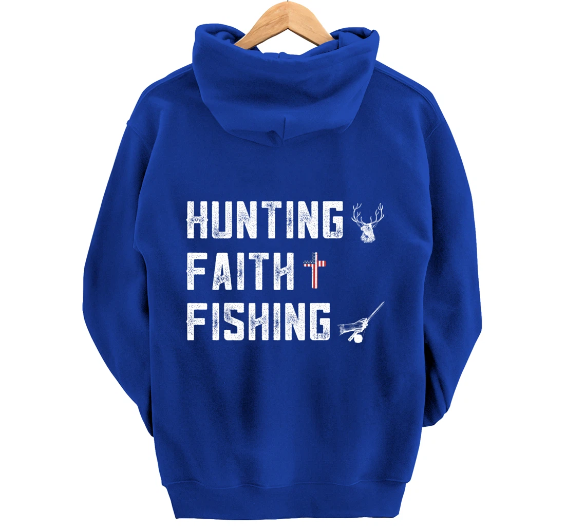 Hunting Faith And Fishing Cross Redneck Gifts American Flag Pullover Hoodie