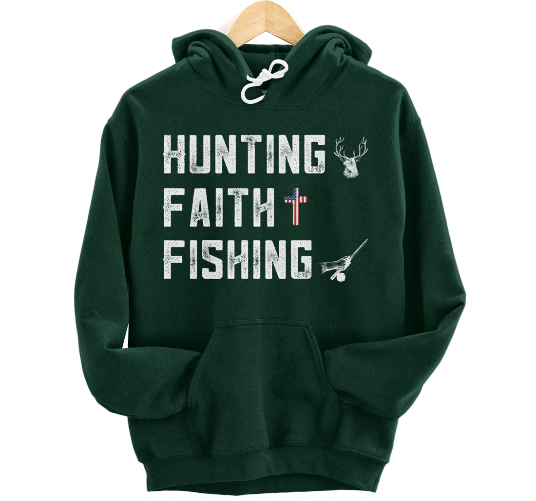 Hunting Faith And Fishing Cross Redneck Gifts American Flag Pullover Hoodie